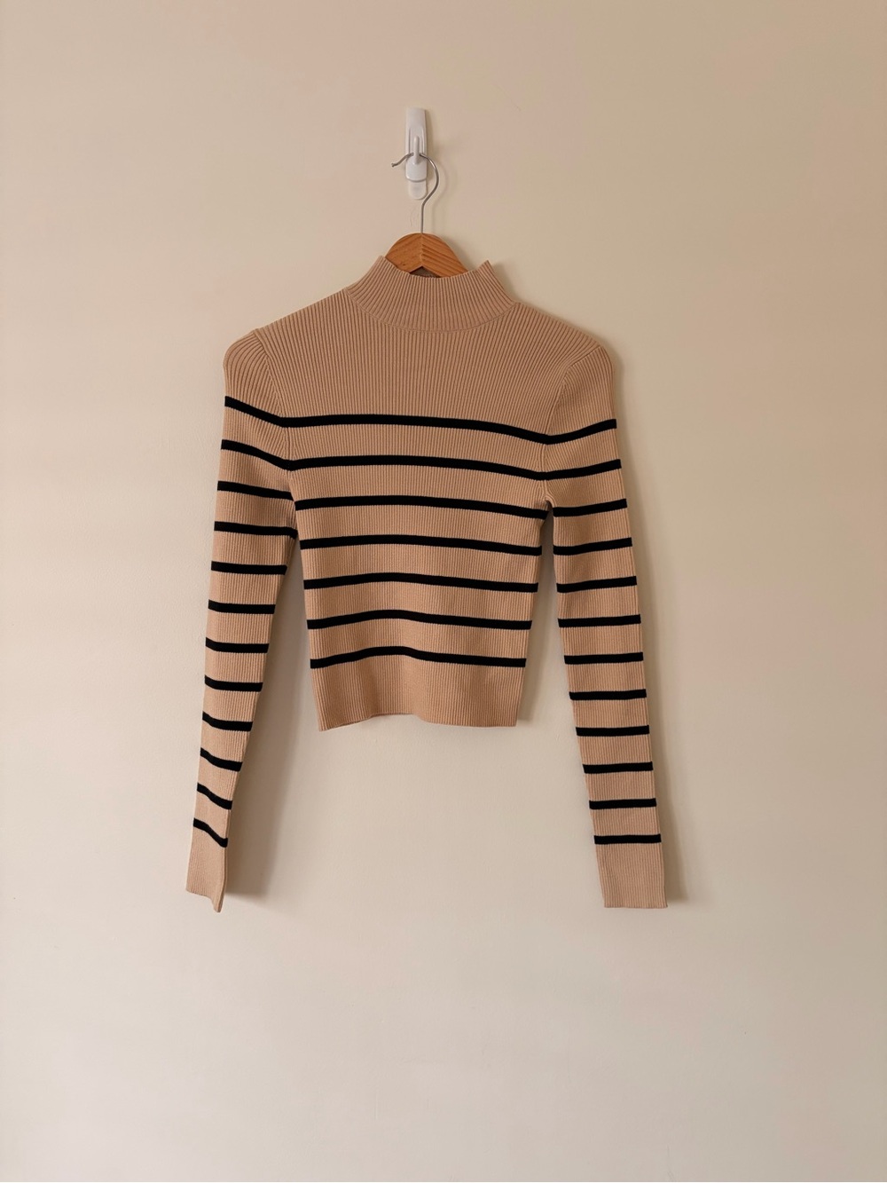 Carly Jean Los Angeles Ribbed Turtleneck Sweater - Beige with Black Trim